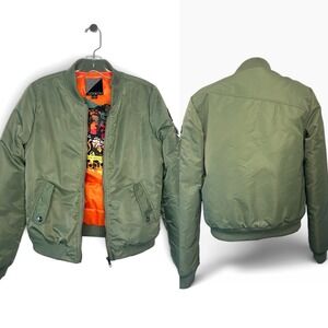 Volcom Bomber Jacket Womens Small Green Good Graphic Lining Utility Zip Coat